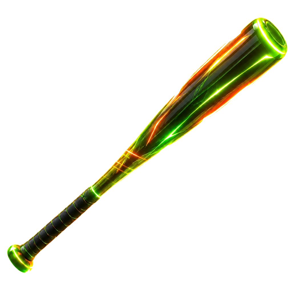 Neon glow-in-the-dark baseball bat swinging