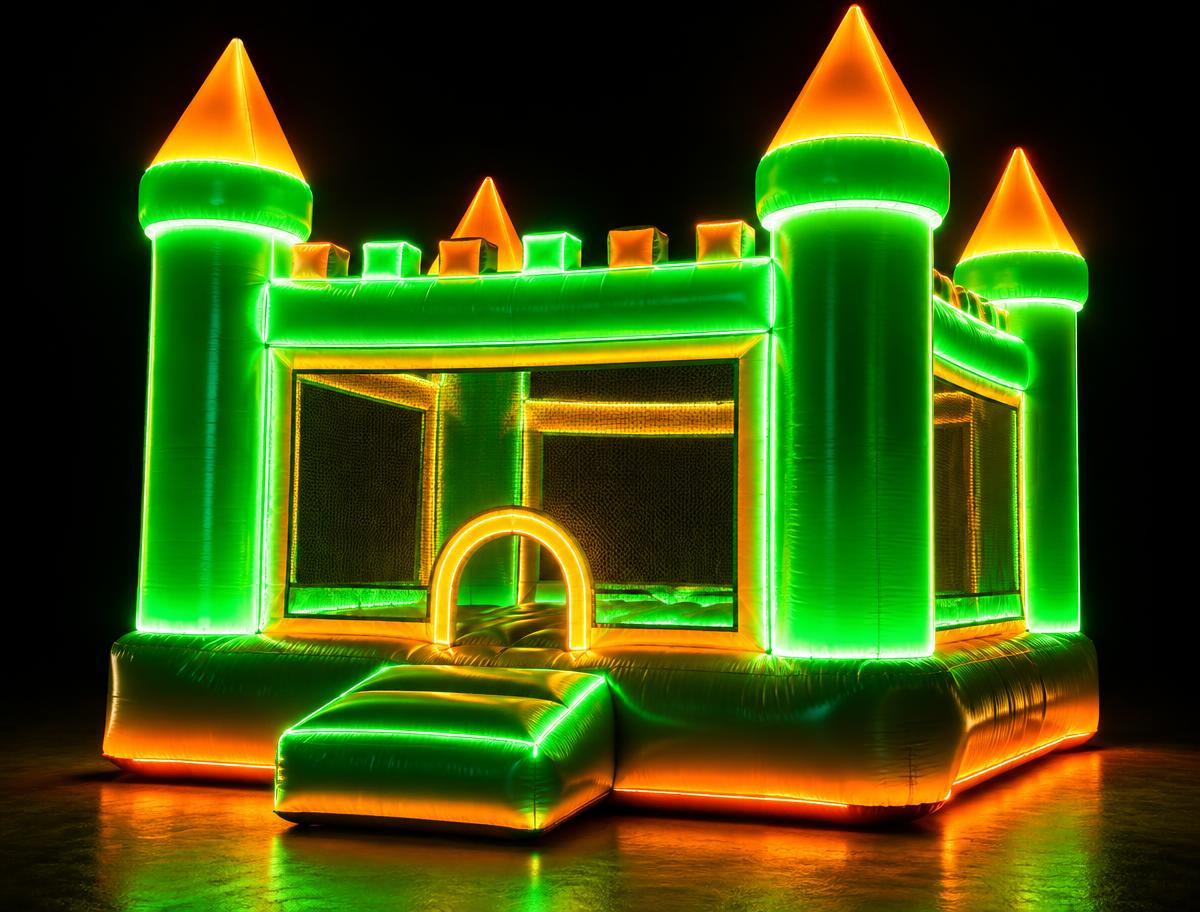 Neon glow-in-the-dark jump house for parties